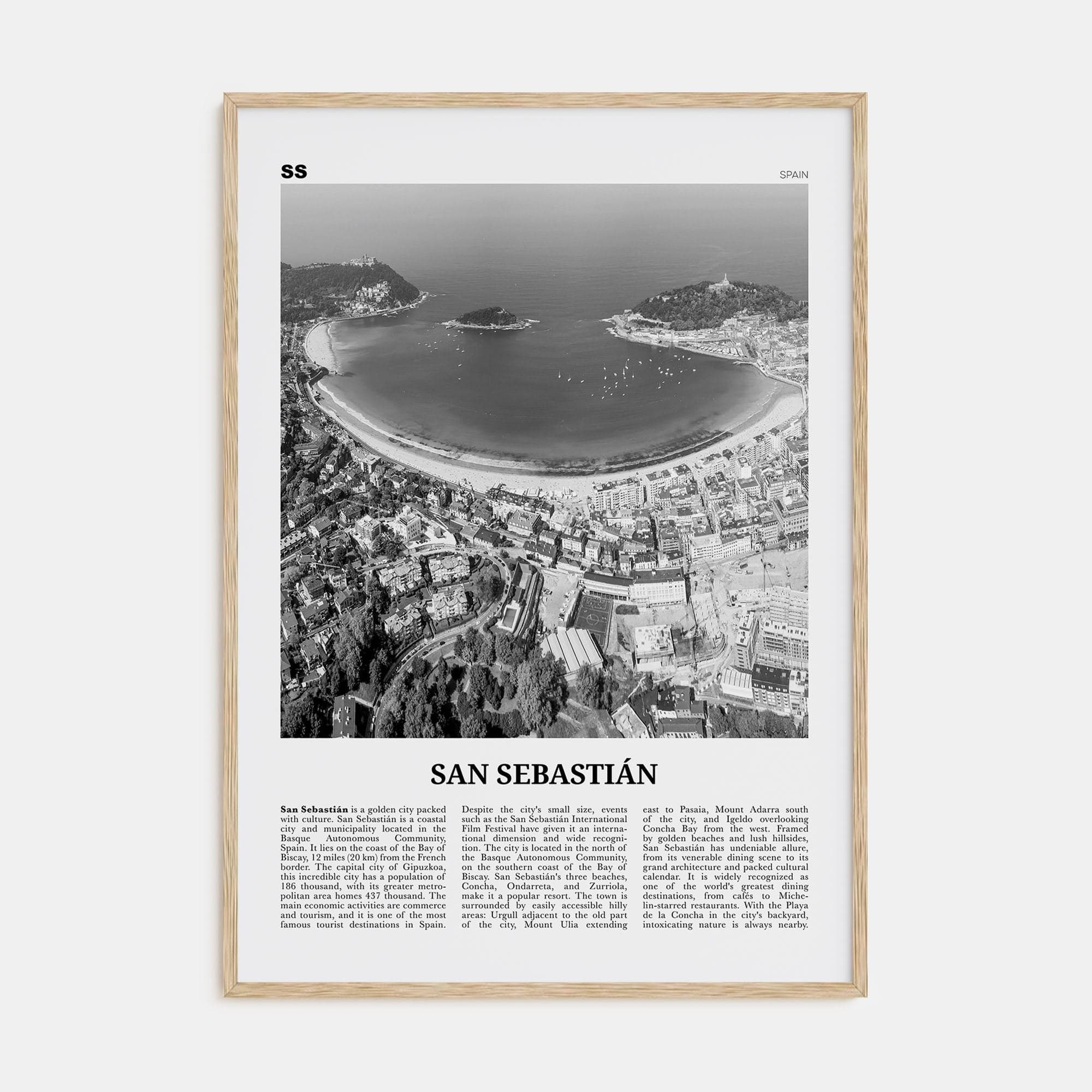 San Sebastián No 1 Poster Natural Wood / 8x12 in Nbourhood Travel B&W Poster