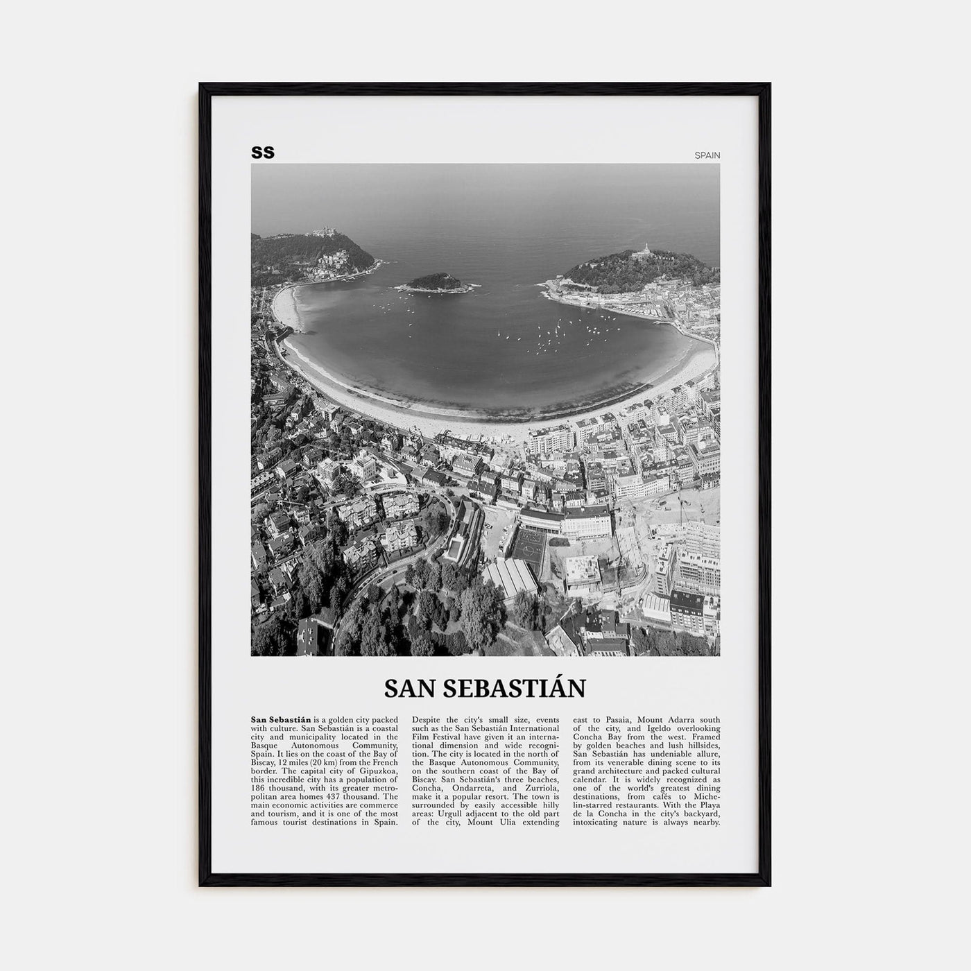 San Sebastián No 1 Poster Black Wood / 8x12 in Nbourhood Travel B&W Poster