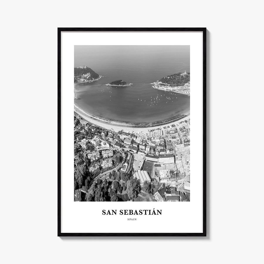 San Sebastián no. 3 black & white classic poster of Spain – vertical wall art, unframed print shown in interior mockup