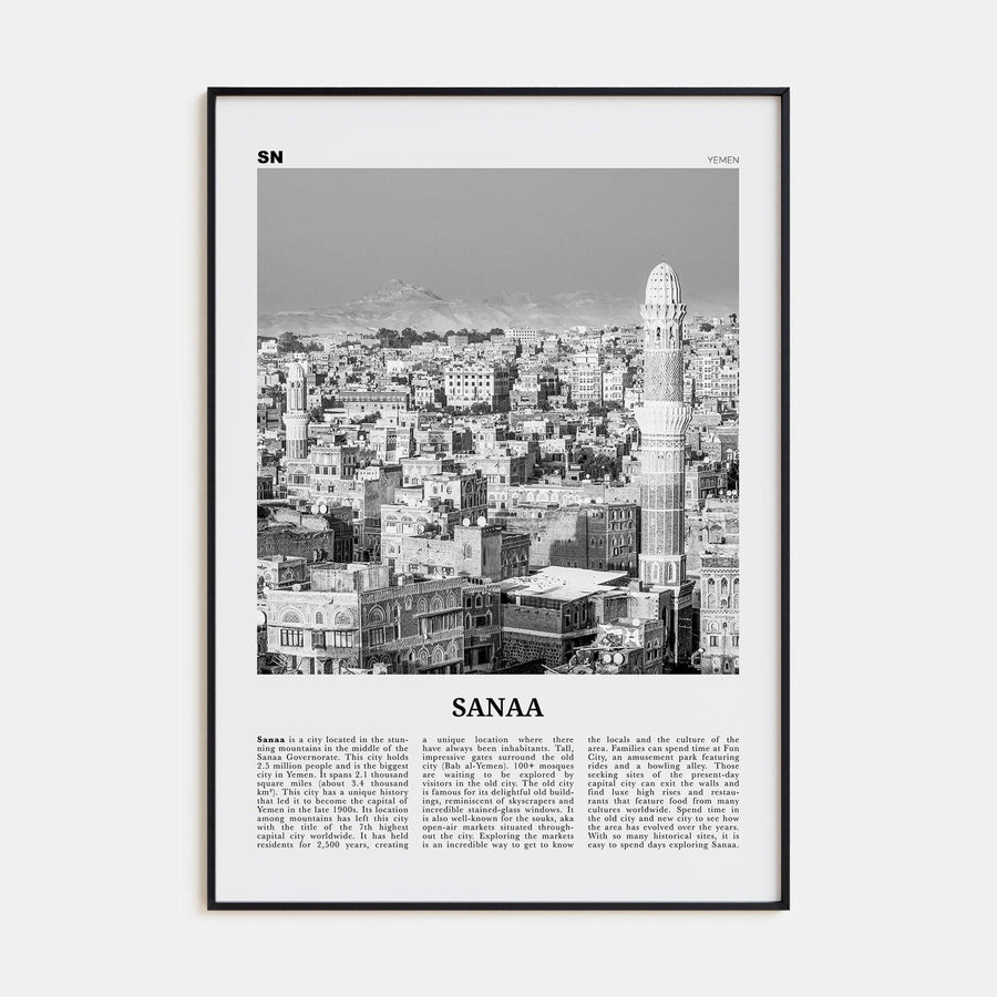 Sana'a Poster Black Metal / 8x12 in Nbourhood Travel B&W Poster