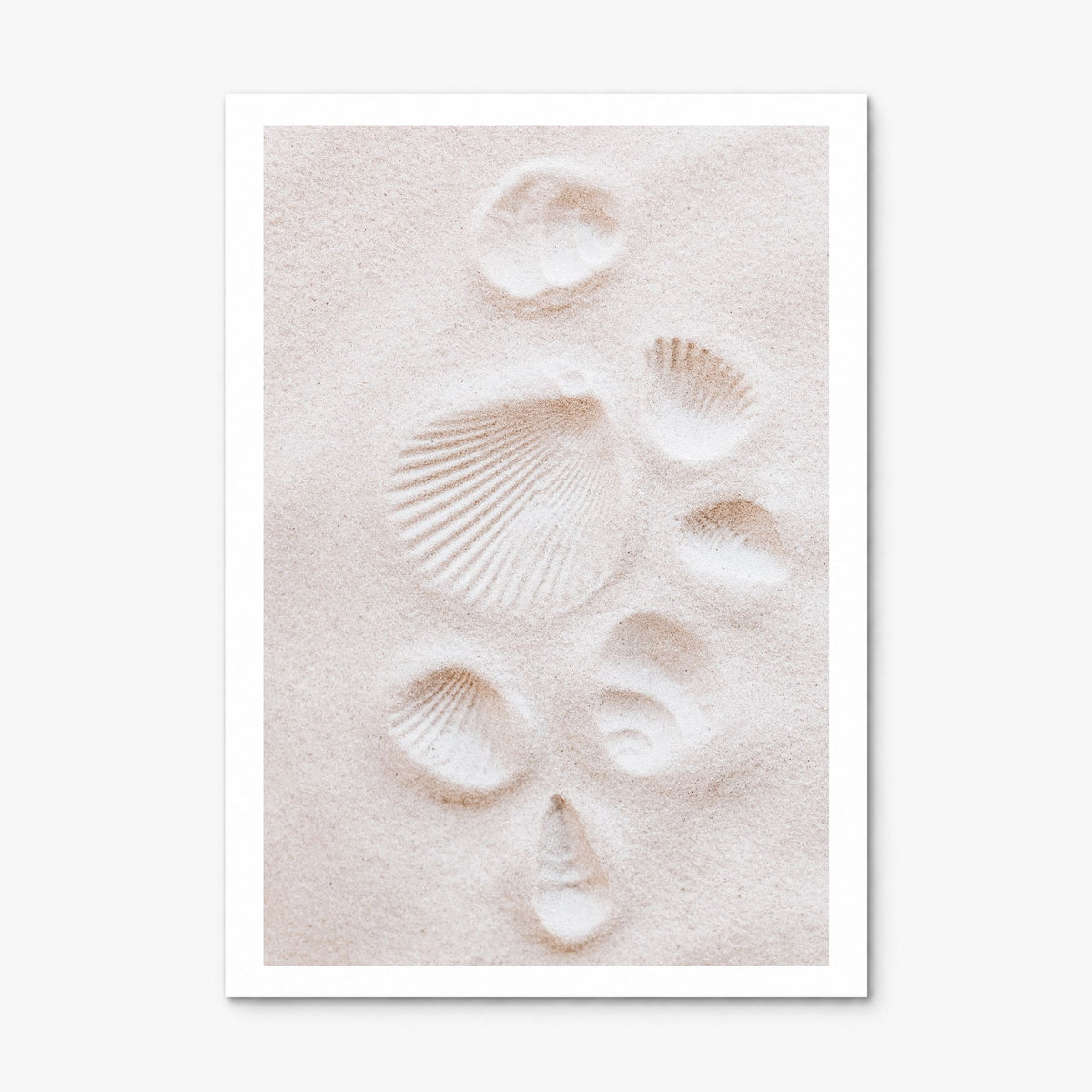 Sand with Seashell Footprints Photo Poster, print only (unframed), white border
