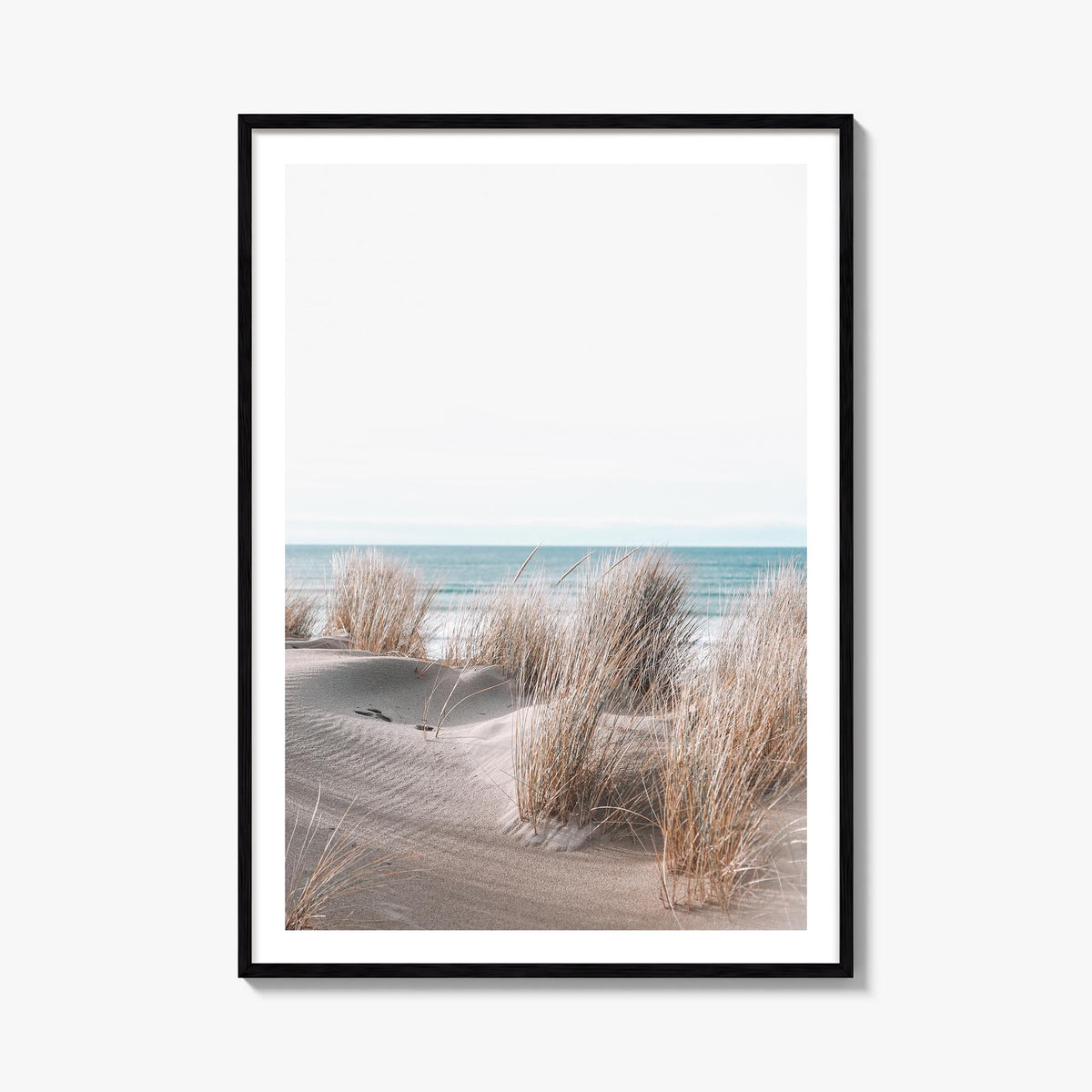 Sandy Beach no. 1 colorful photo poster – vertical wall art, unframed print shown in interior mockup