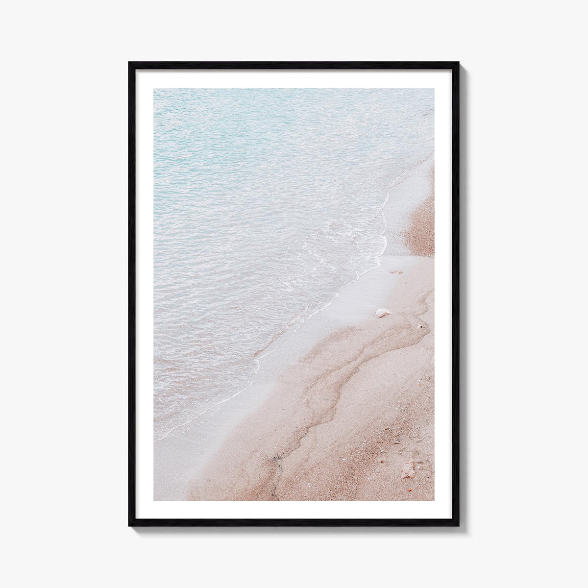 Sandy Beach no. 2 colorful photo poster – vertical wall art, unframed print shown in interior mockup