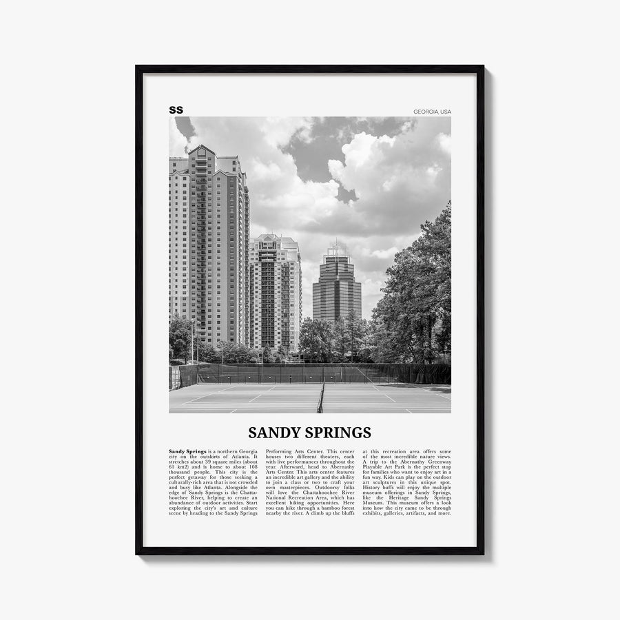 Sandy Springs black & white newspaper poster of Georgia, USA – vertical wall art, unframed print shown in interior mockup