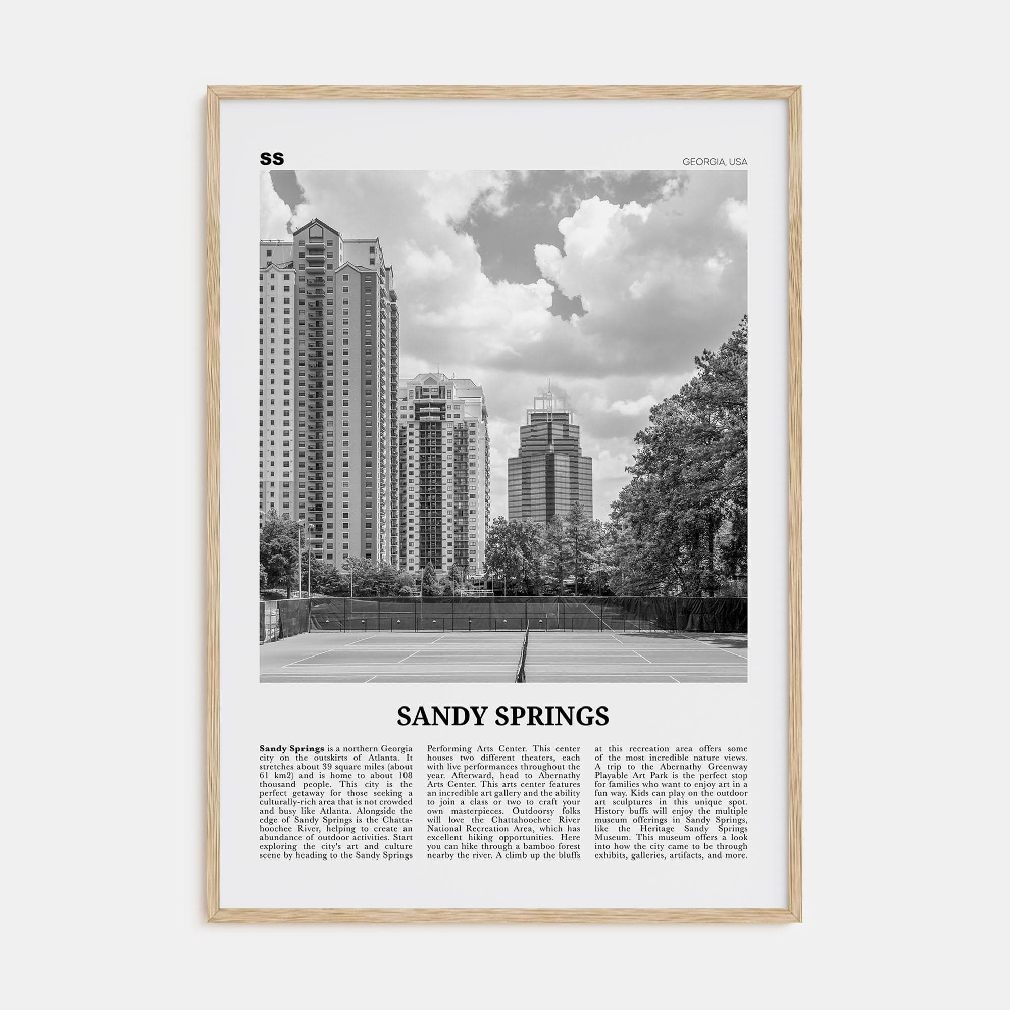 Sandy Springs Poster Natural Wood / 8x12 in Nbourhood Travel B&W Poster