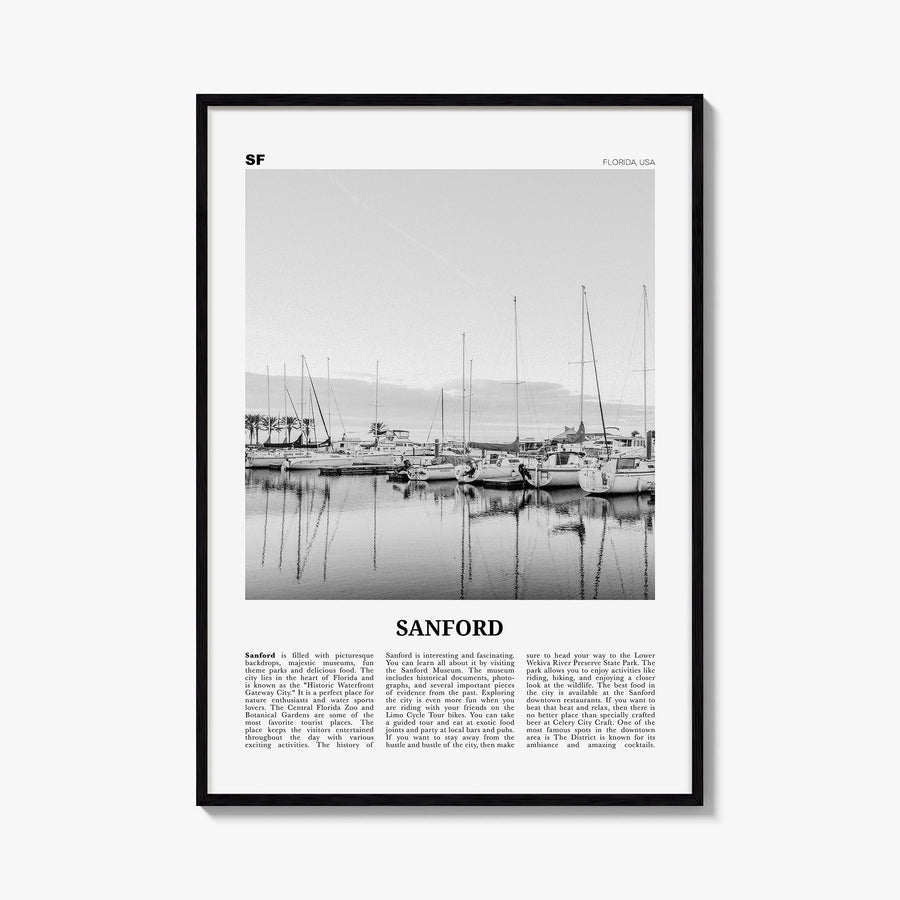 Sanford black & white newspaper poster of Florida, USA – vertical wall art, unframed print shown in interior mockup