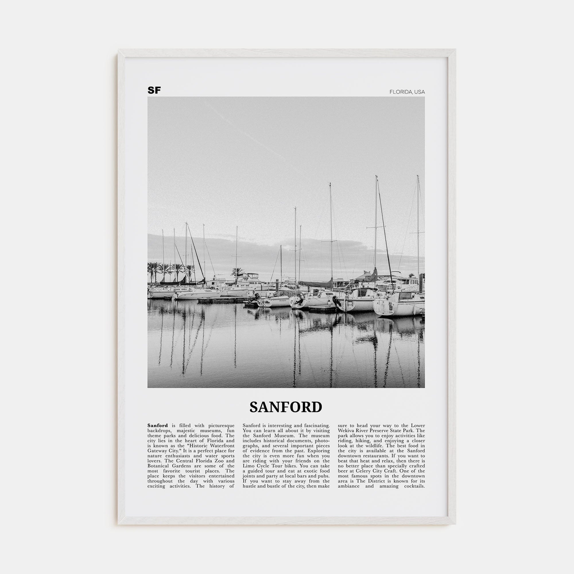 Sanford Poster White Wood / 8x12 in Nbourhood Travel B&W Poster