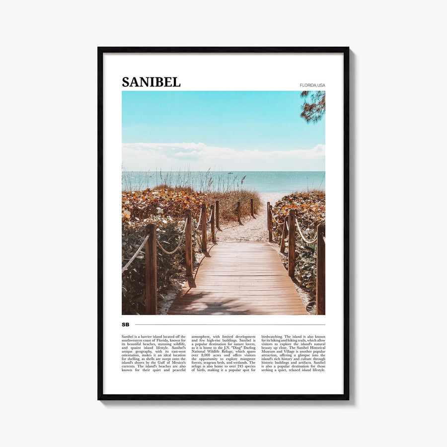 Sanibel colorful travel poster of Florida, USA – vertical wall art, unframed print shown in interior mockup
