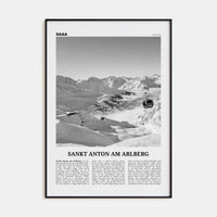 Sankt Anton am Arlberg Poster Black Metal / 8x12 in Nbourhood Travel B&W Poster