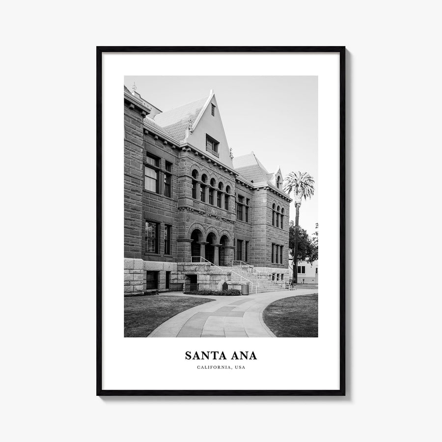 Santa Ana black & white classic poster of California, USA – vertical wall art, unframed print shown in interior mockup