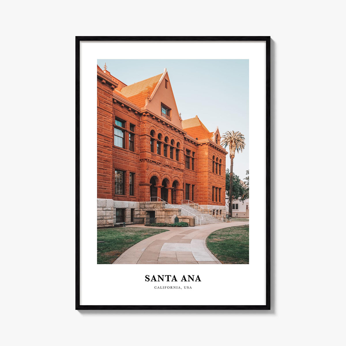 Santa Ana colorful classic poster of California, USA – vertical wall art, unframed print shown in interior mockup