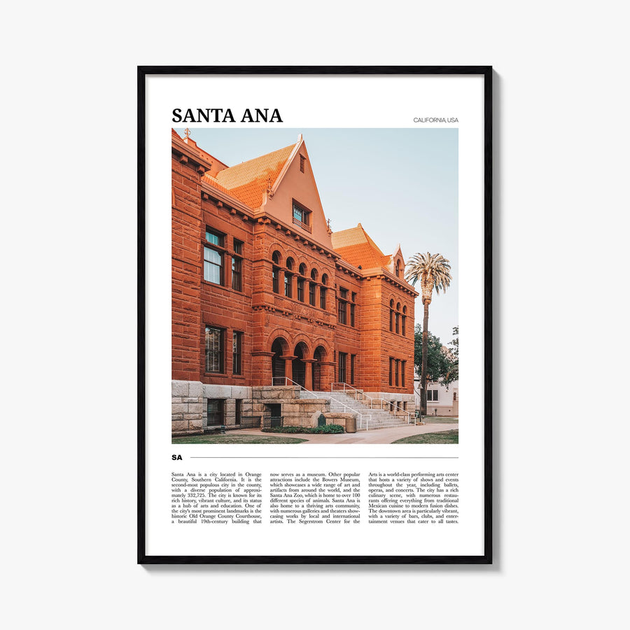 Santa Ana colorful travel poster of California, USA – vertical wall art, unframed print shown in interior mockup