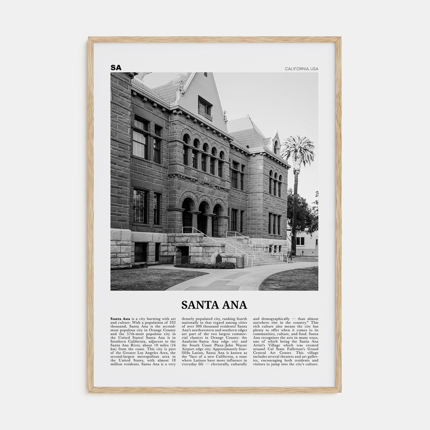 Santa Ana Poster Natural Wood / 8x12 in Nbourhood Travel B&W Poster