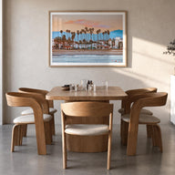 Santa Barbara colorful photo poster of California, USA – horizontal wall art in natural wood frame with white border, hanging