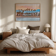 Santa Barbara colorful photo poster of California, USA – horizontal wall art in natural wood frame, hanging on wall