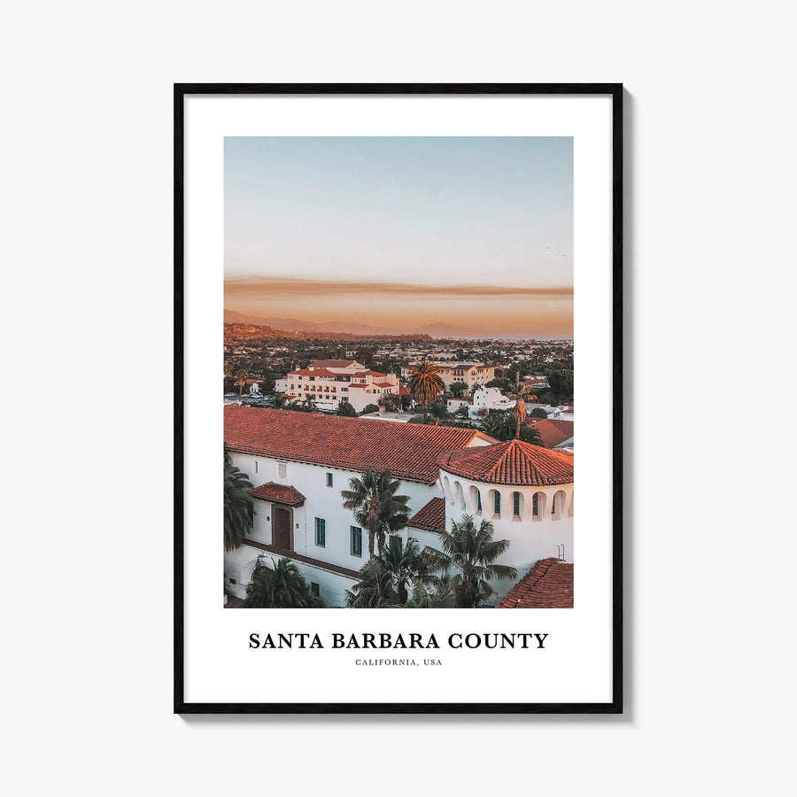 Santa Barbara County colorful classic poster of California, USA – vertical wall art, unframed print shown in interior mockup