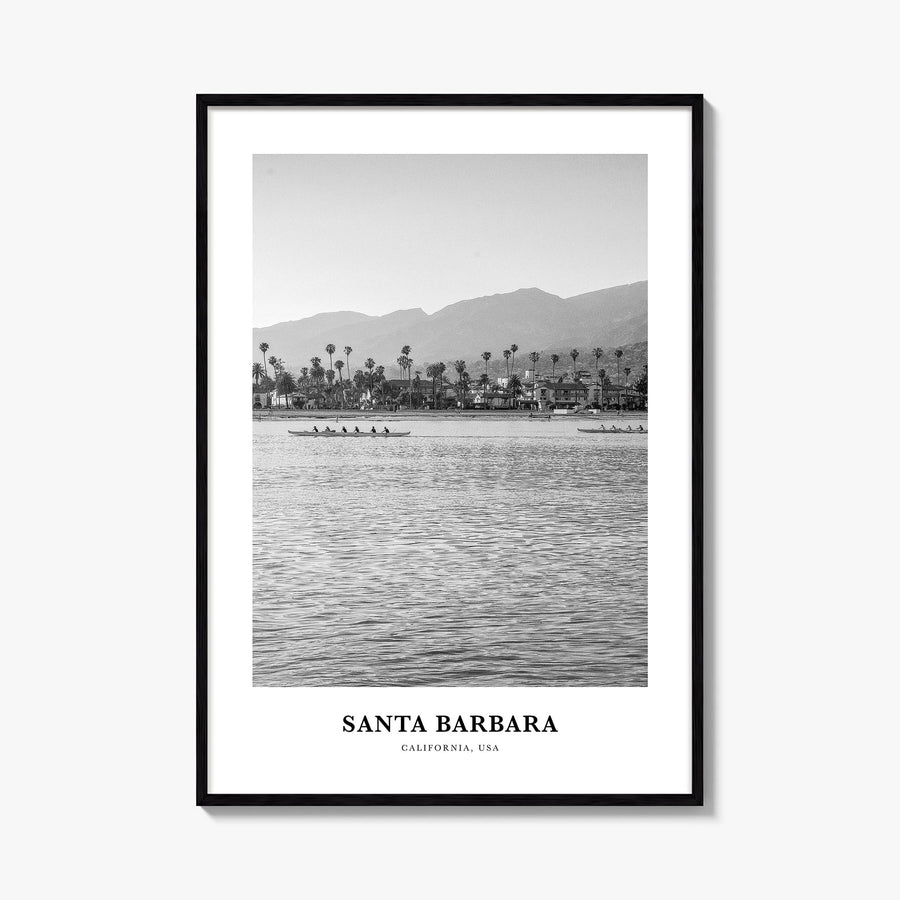 Santa Barbara no. 1 black & white classic poster of California, USA – vertical wall art, unframed print shown in interior moc