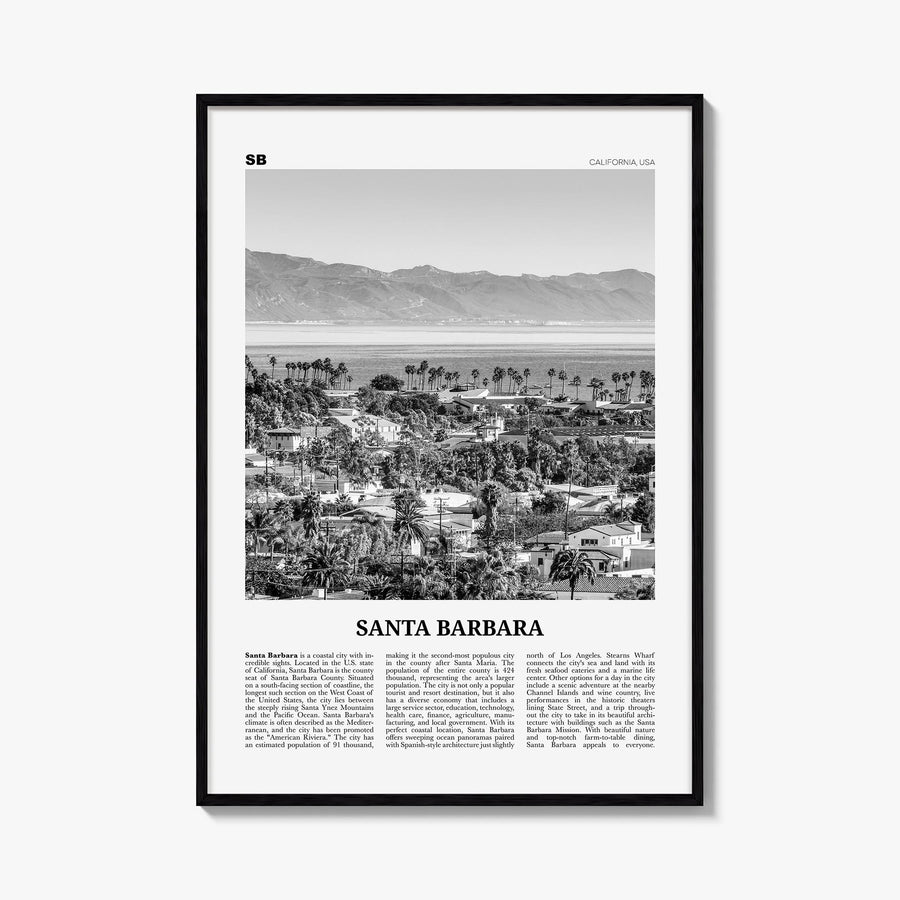 Santa Barbara no. 1 black & white newspaper poster of California, USA – vertical wall art, unframed print shown in interior m