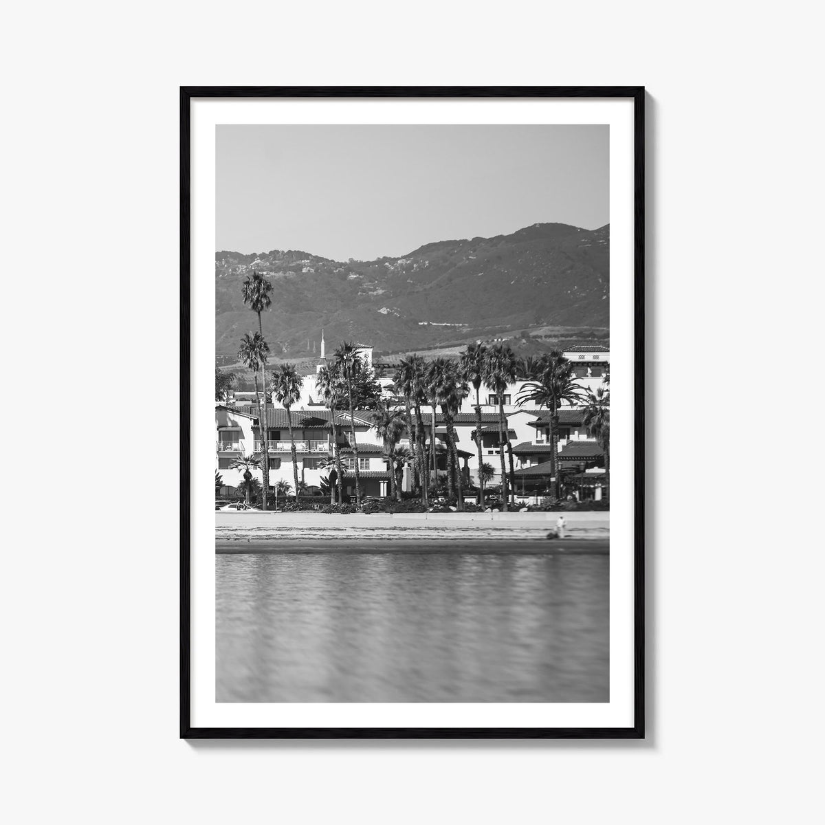 Santa Barbara no. 1 black & white photo poster of California, USA – vertical wall art, unframed print shown in interior mocku