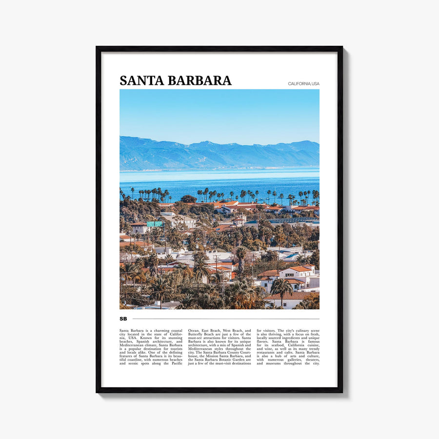 Santa Barbara no. 1 colorful travel poster of California, USA – vertical wall art, unframed print shown in interior mockup