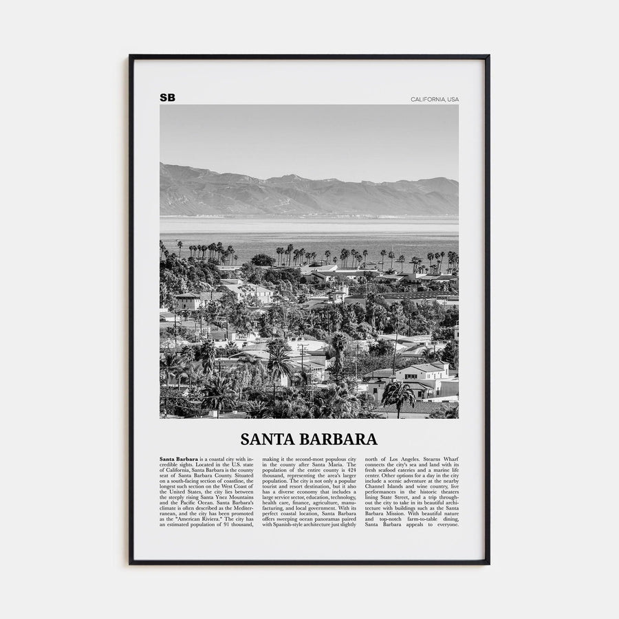 Santa Barbara No 1 Poster Black Metal / 8x12 in Nbourhood Travel B&W Poster