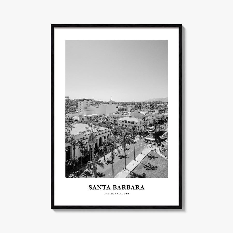 Santa Barbara no. 2 black & white classic poster of California, USA – vertical wall art, unframed print shown in interior moc