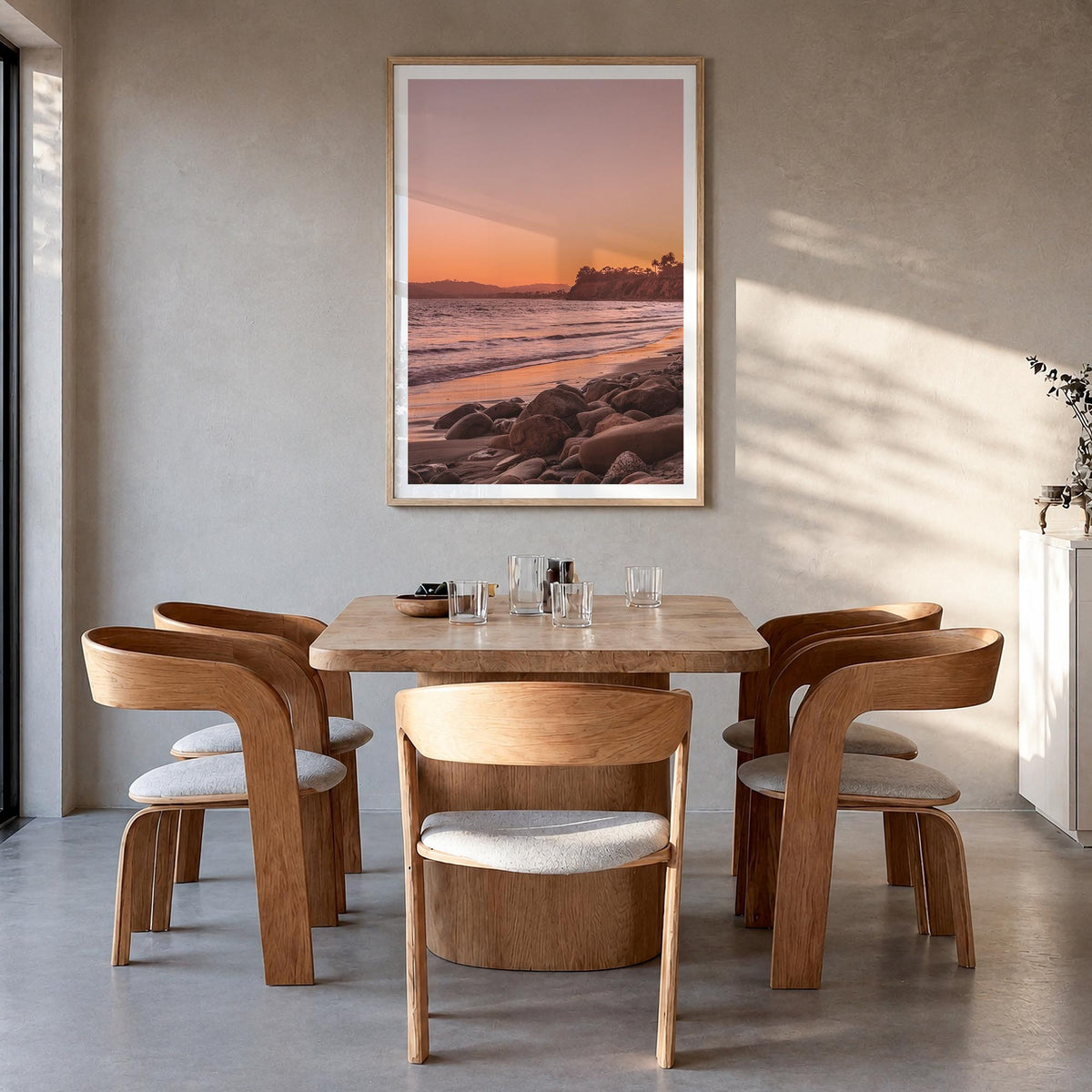 Santa Barbara no. 2 colorful photo poster of California, USA – vertical wall art in natural wood frame with white border, han