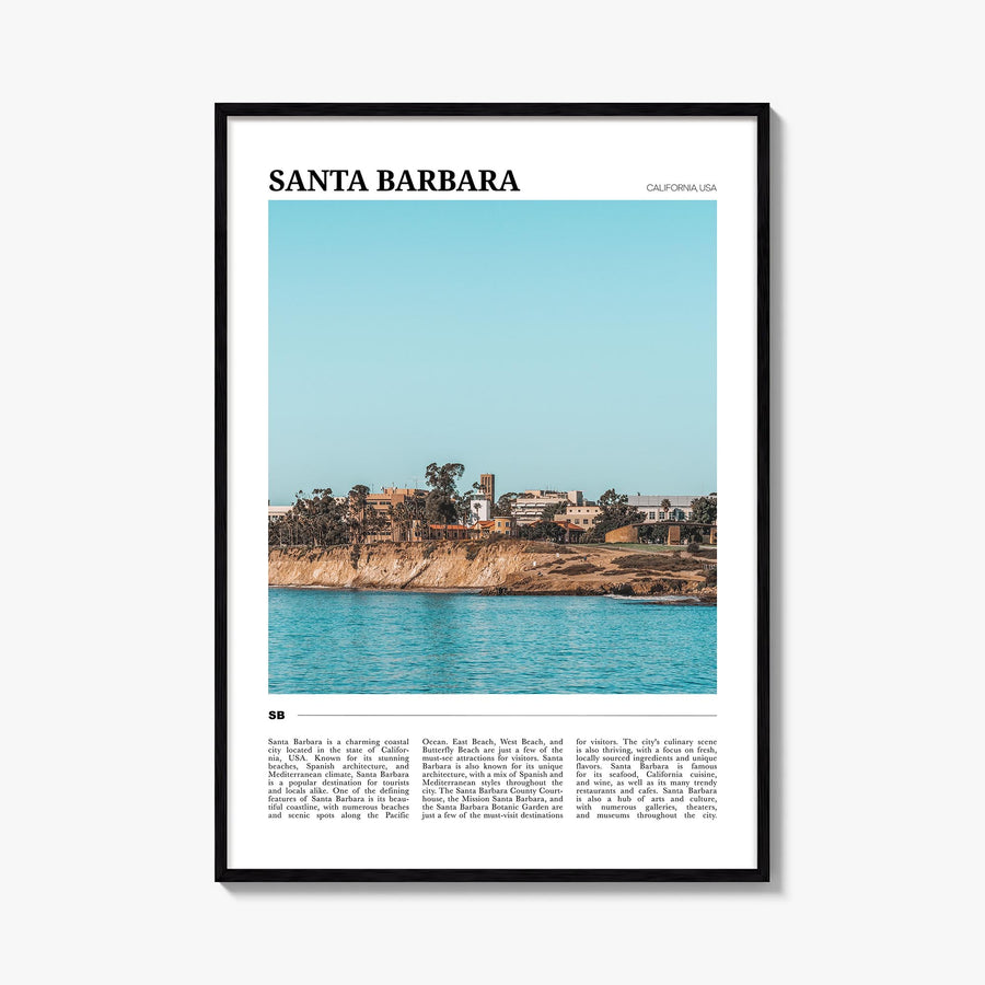 Santa Barbara no. 2 colorful travel poster of California, USA – vertical wall art, unframed print shown in interior mockup