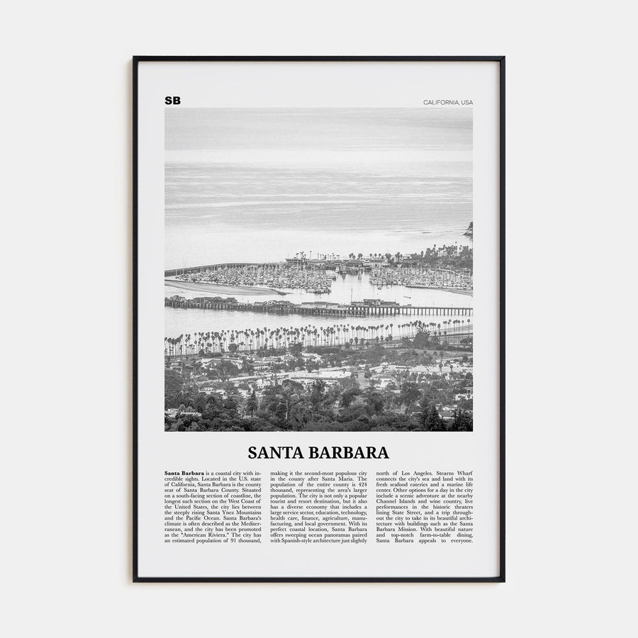 Santa Barbara No 2 Poster Black Metal / 8x12 in Nbourhood Travel B&W Poster