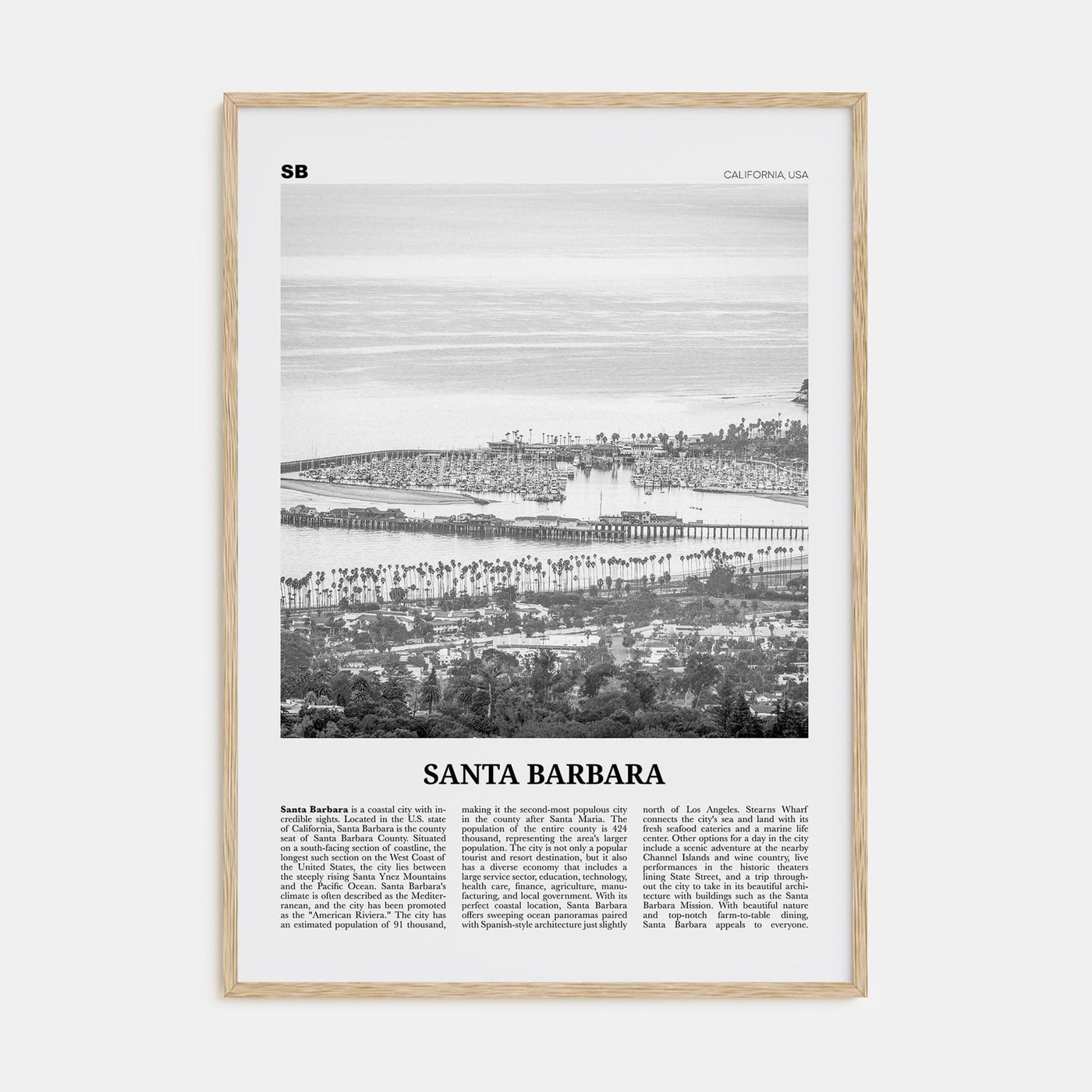 Santa Barbara No 2 Poster Natural Wood / 8x12 in Nbourhood Travel B&W Poster