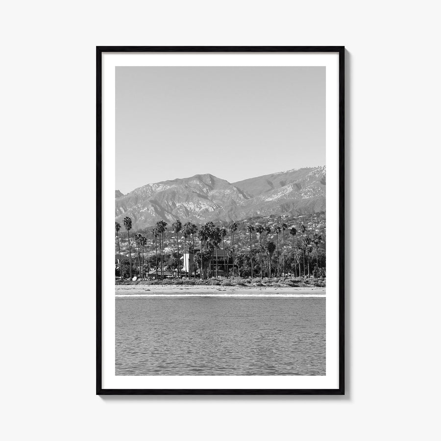 Santa Barbara no. 3 black & white photo poster of California, USA – vertical wall art, unframed print shown in interior mocku
