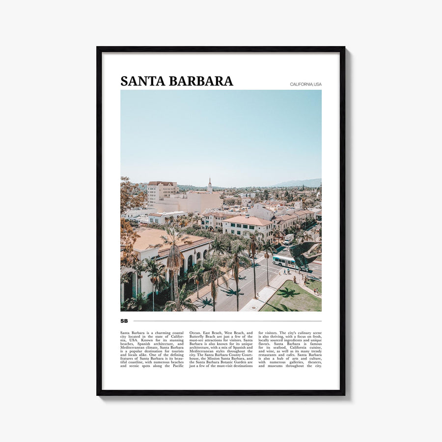 Santa Barbara no. 3 colorful travel poster of California, USA – vertical wall art, unframed print shown in interior mockup