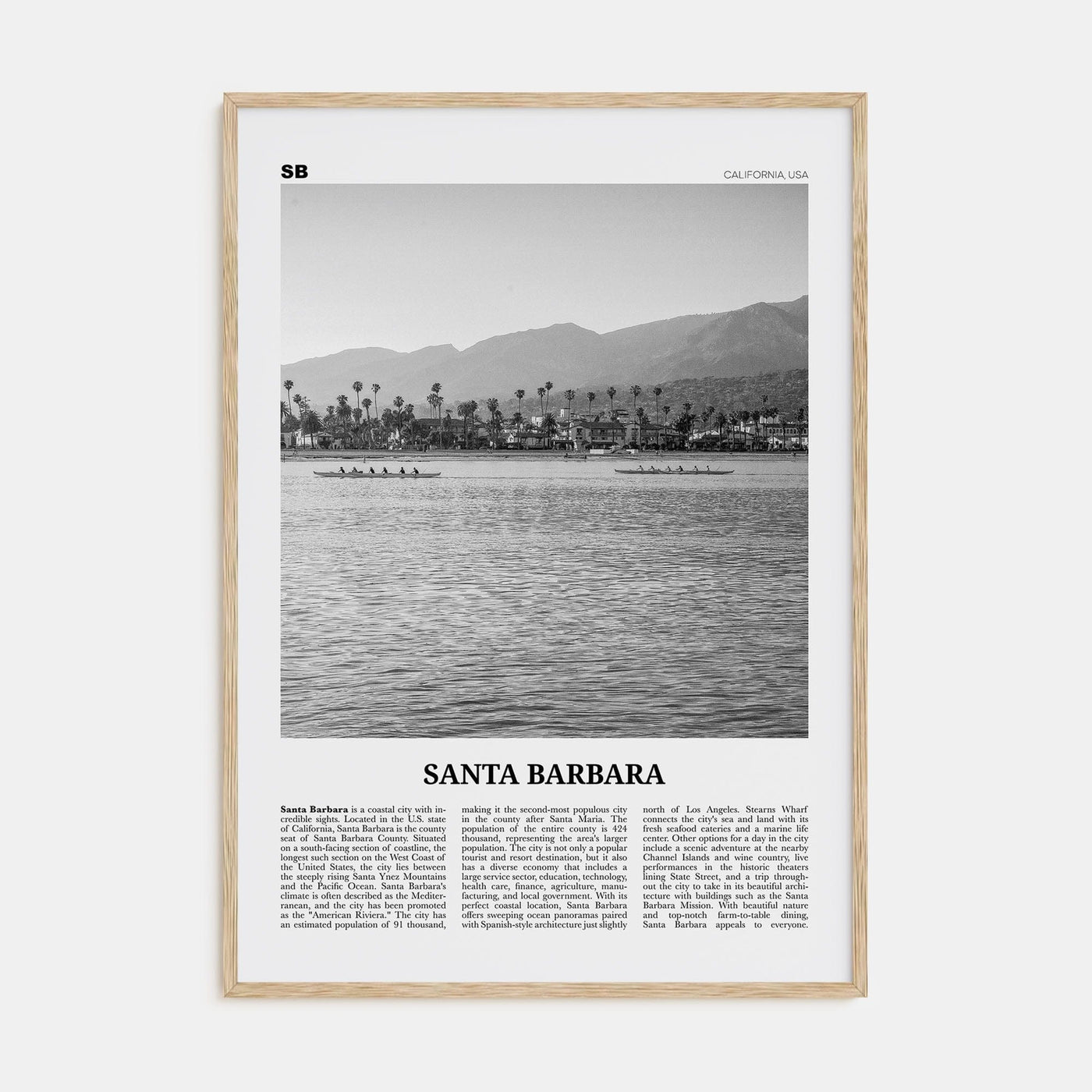 Santa Barbara No 3 Poster Natural Wood / 8x12 in Nbourhood Travel B&W Poster