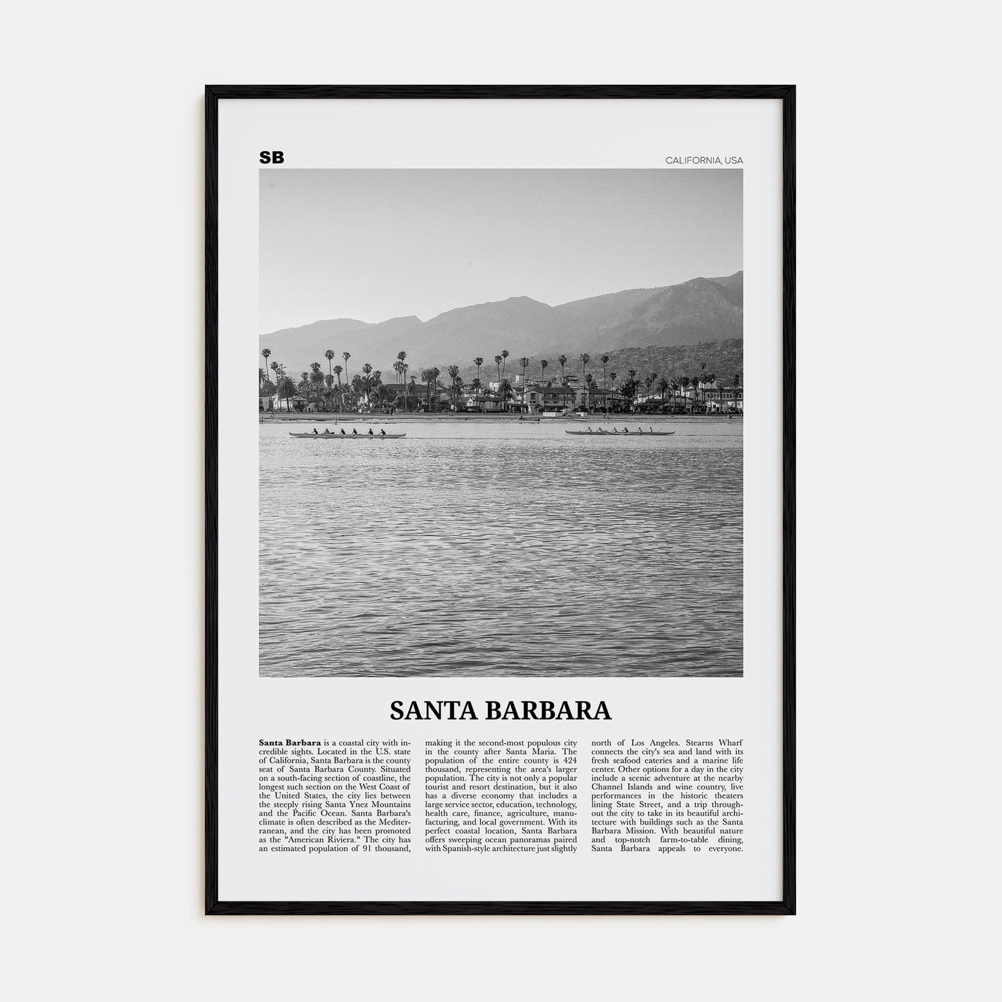 Santa Barbara No 3 Poster Black Wood / 8x12 in Nbourhood Travel B&W Poster