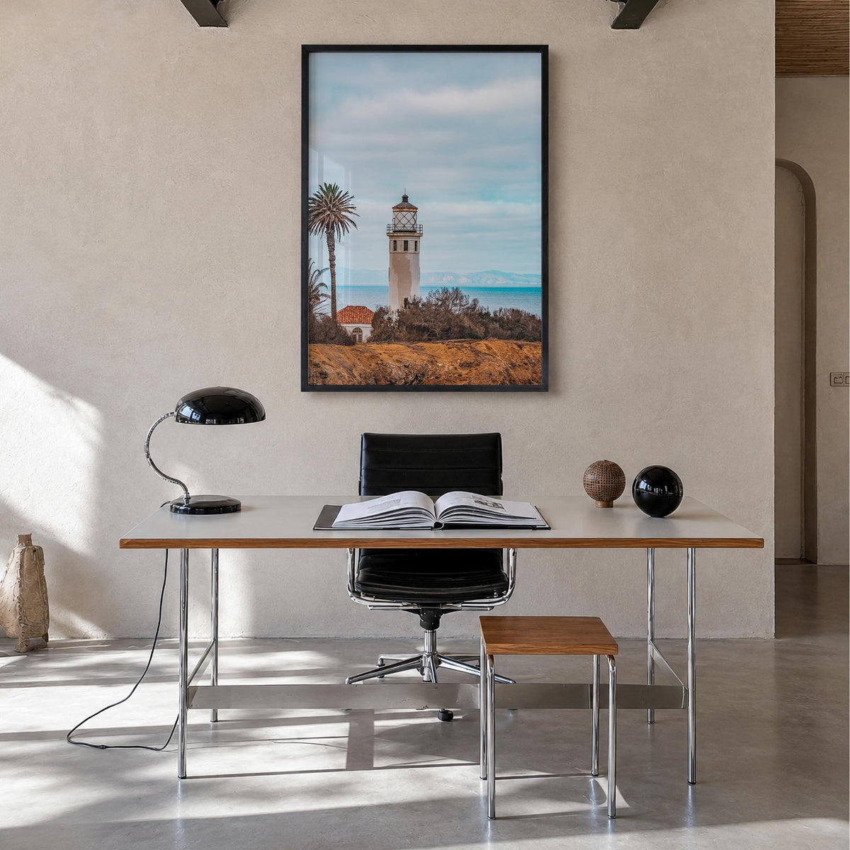 Santa Catalina Island colorful photo poster of California, USA – vertical wall art in black wood frame, hanging on wall