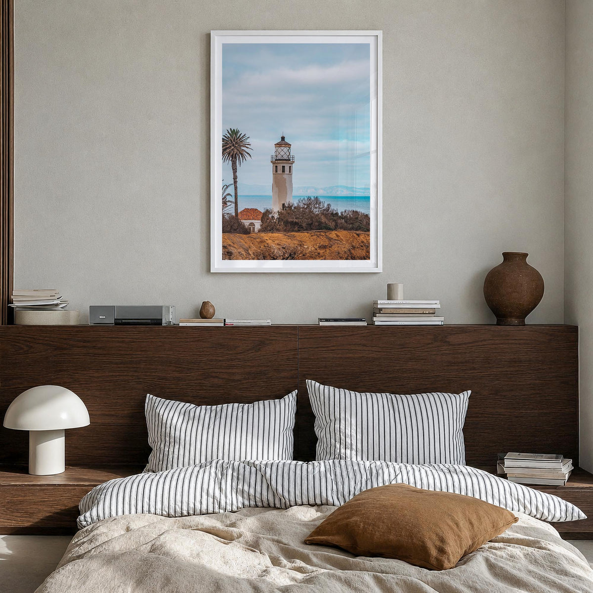 Santa Catalina Island colorful photo poster of California, USA – vertical wall art in white wood frame with white border, han