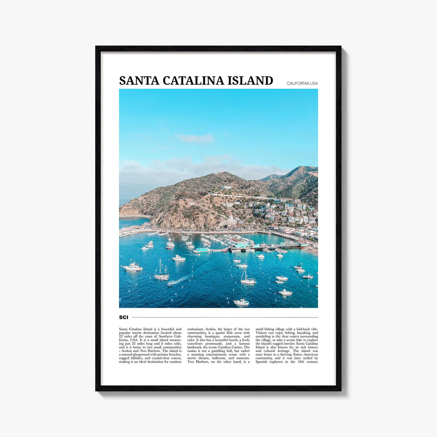 Santa Catalina Island colorful travel poster of California, USA – vertical wall art, unframed print shown in interior mockup