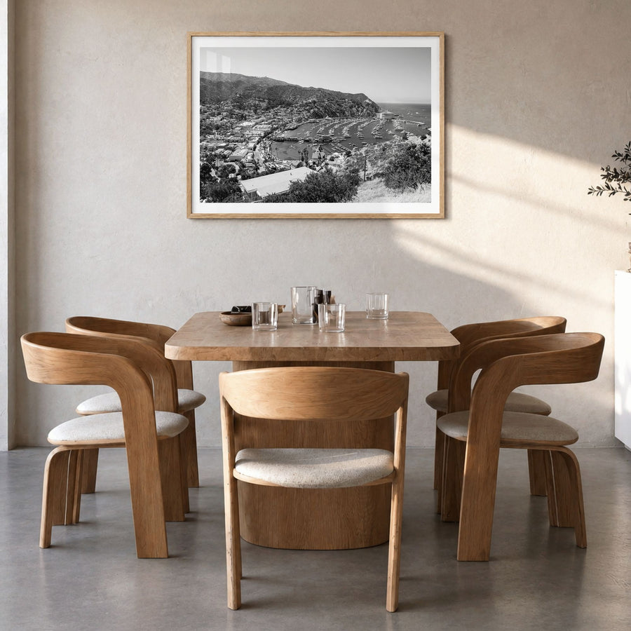 Santa Catalina Island Photo Poster in a natural wood frame, hanging in a dining room, white border