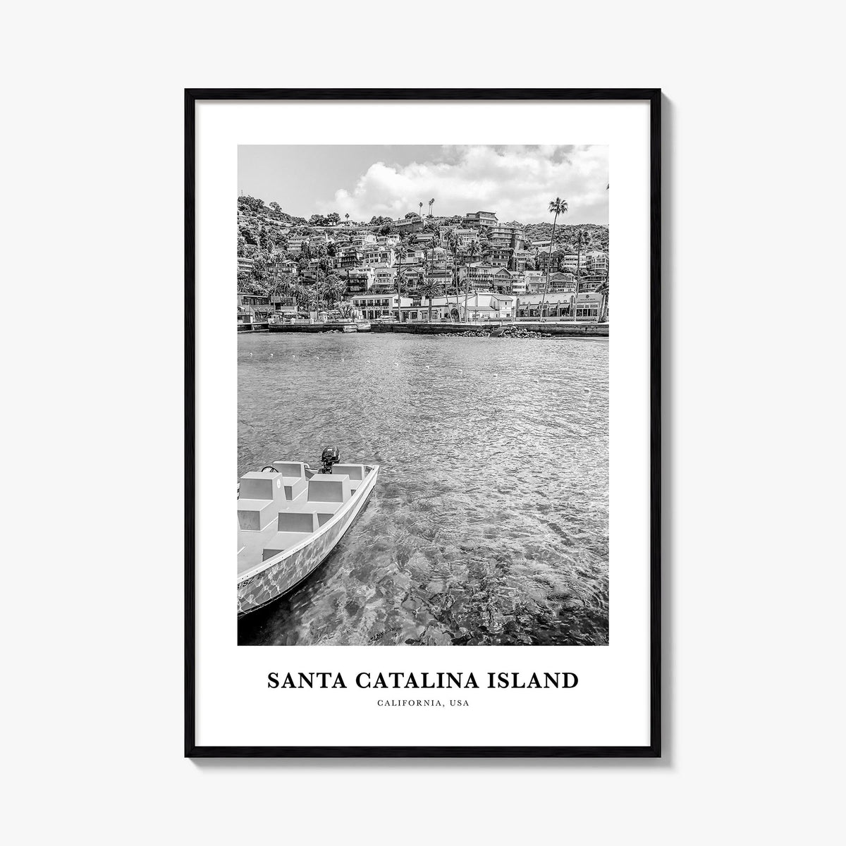 Santa Catalina Island no. 1 black & white classic poster of California, USA – vertical wall art, unframed print shown in inte