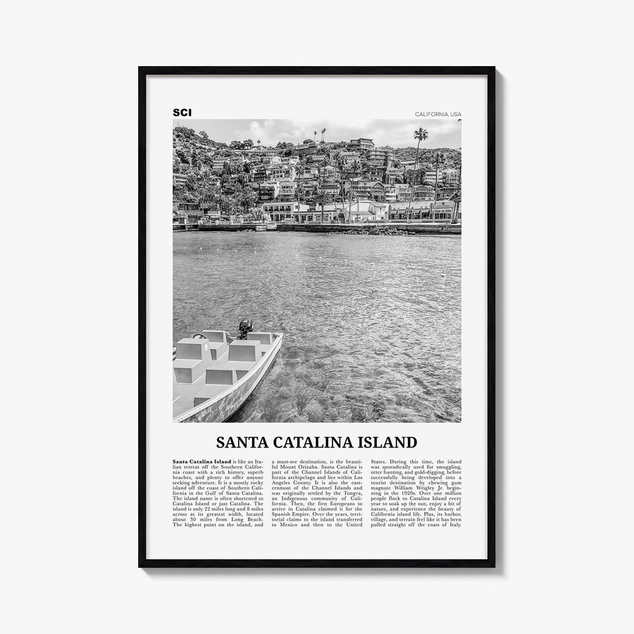 Santa Catalina Island no. 1 black & white newspaper poster of California, USA – vertical wall art, unframed print shown in in