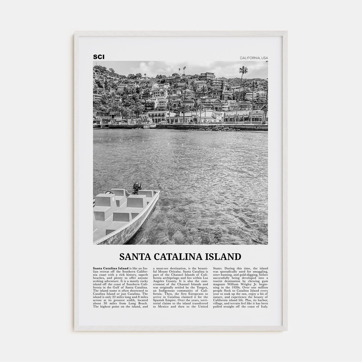 Santa Catalina Island No 1 Poster White Wood / 8x12 in Nbourhood Travel B&W Poster