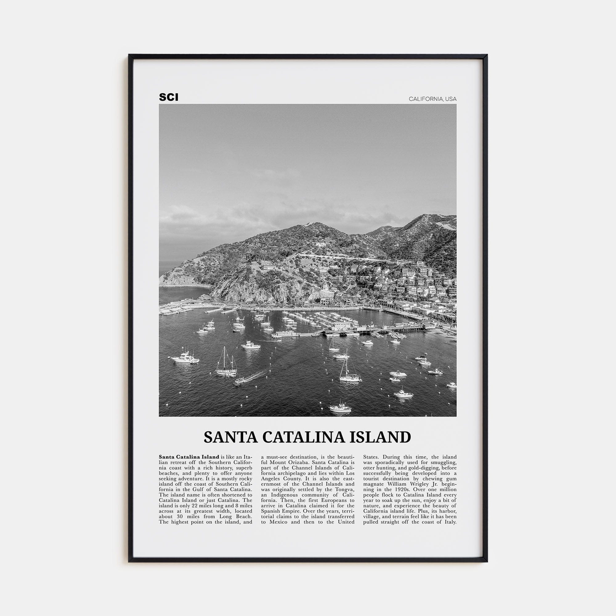 Santa Catalina Island No 2 Poster Black Metal / 8x12 in Nbourhood Travel B&W Poster