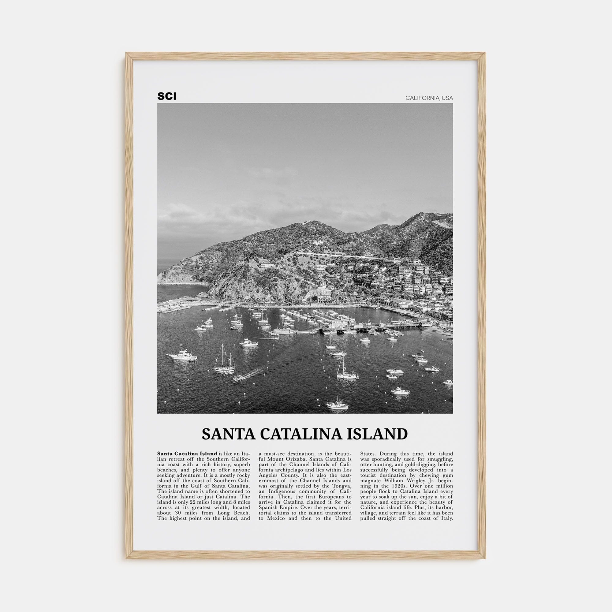 Santa Catalina Island No 2 Poster Natural Wood / 8x12 in Nbourhood Travel B&W Poster