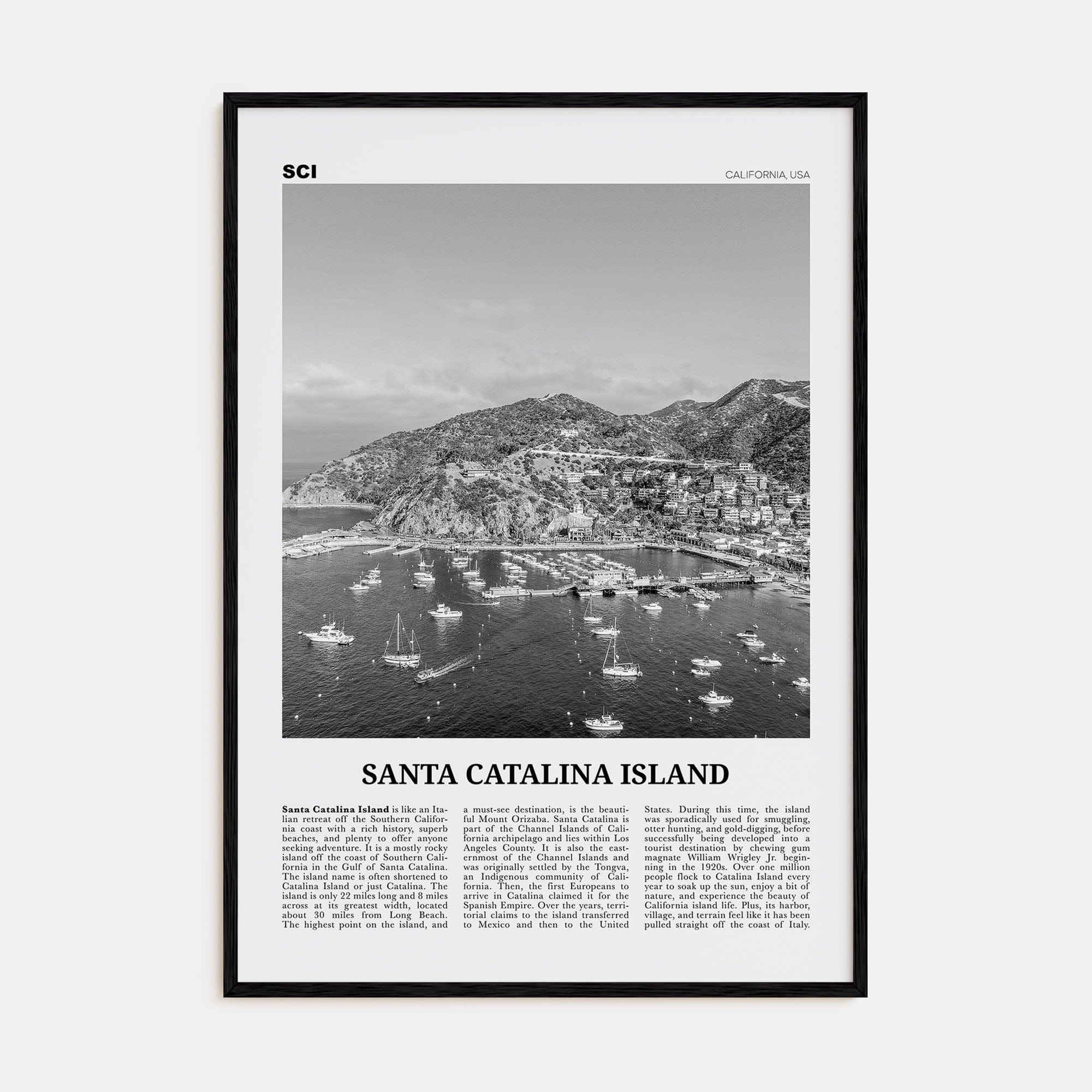 Santa Catalina Island No 2 Poster Black Wood / 8x12 in Nbourhood Travel B&W Poster