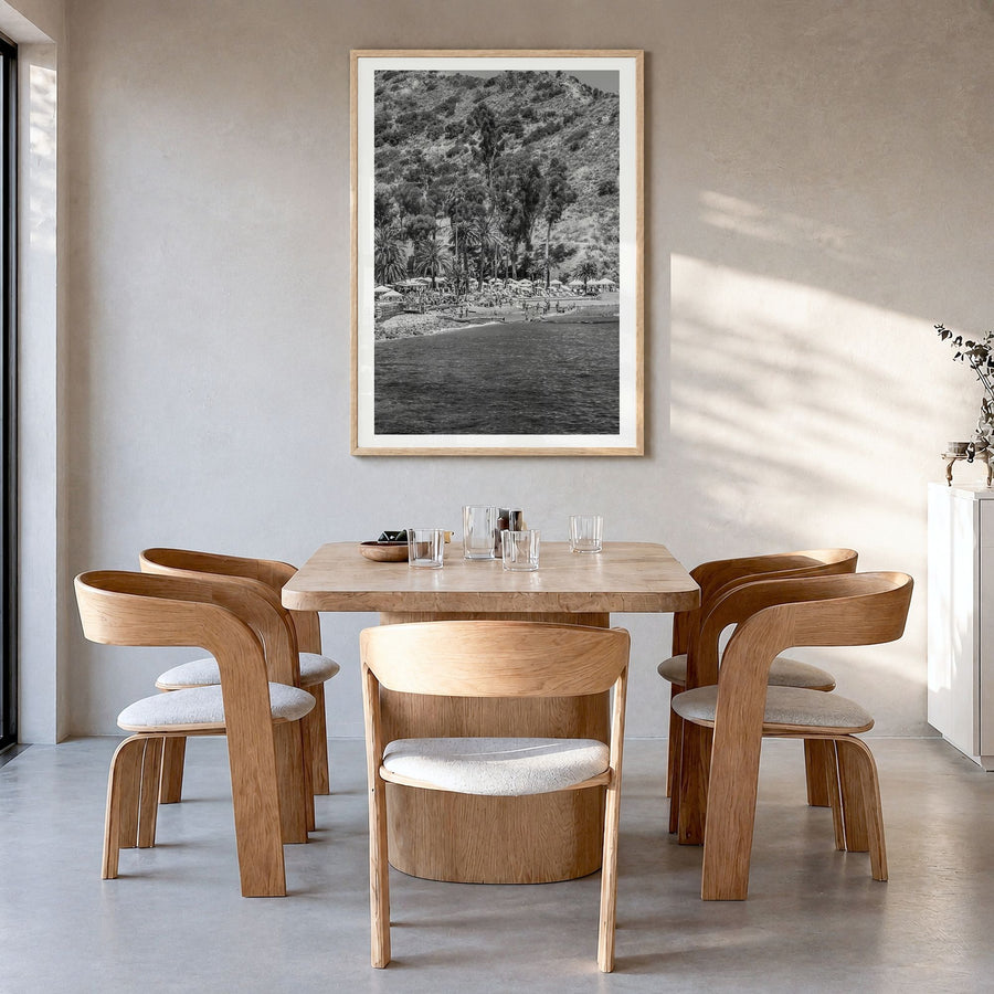 Santa Catalina Island Photo Poster in a natural wood frame, hanging in a dining room, white border