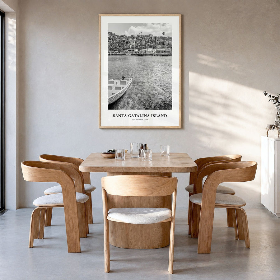 Santa Catalina Island Classic No 1 Poster in a natural wood frame, hanging in a dining room