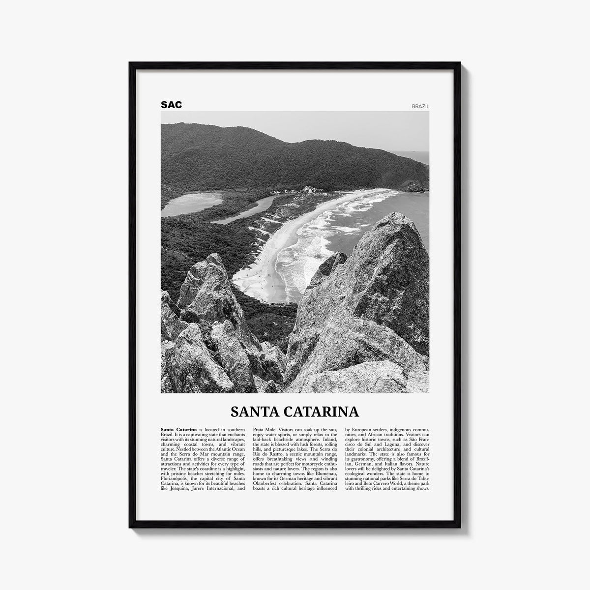 Santa Catarina black & white newspaper poster of Mexico – vertical wall art, unframed print shown in interior mockup