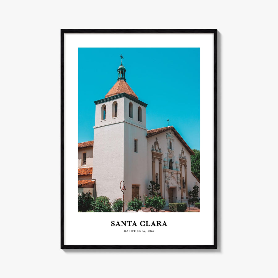 Santa Clara colorful classic poster of California, USA – vertical wall art, unframed print shown in interior mockup