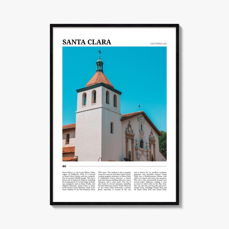 Santa Clara colorful travel poster of California, USA – vertical wall art, unframed print shown in interior mockup
