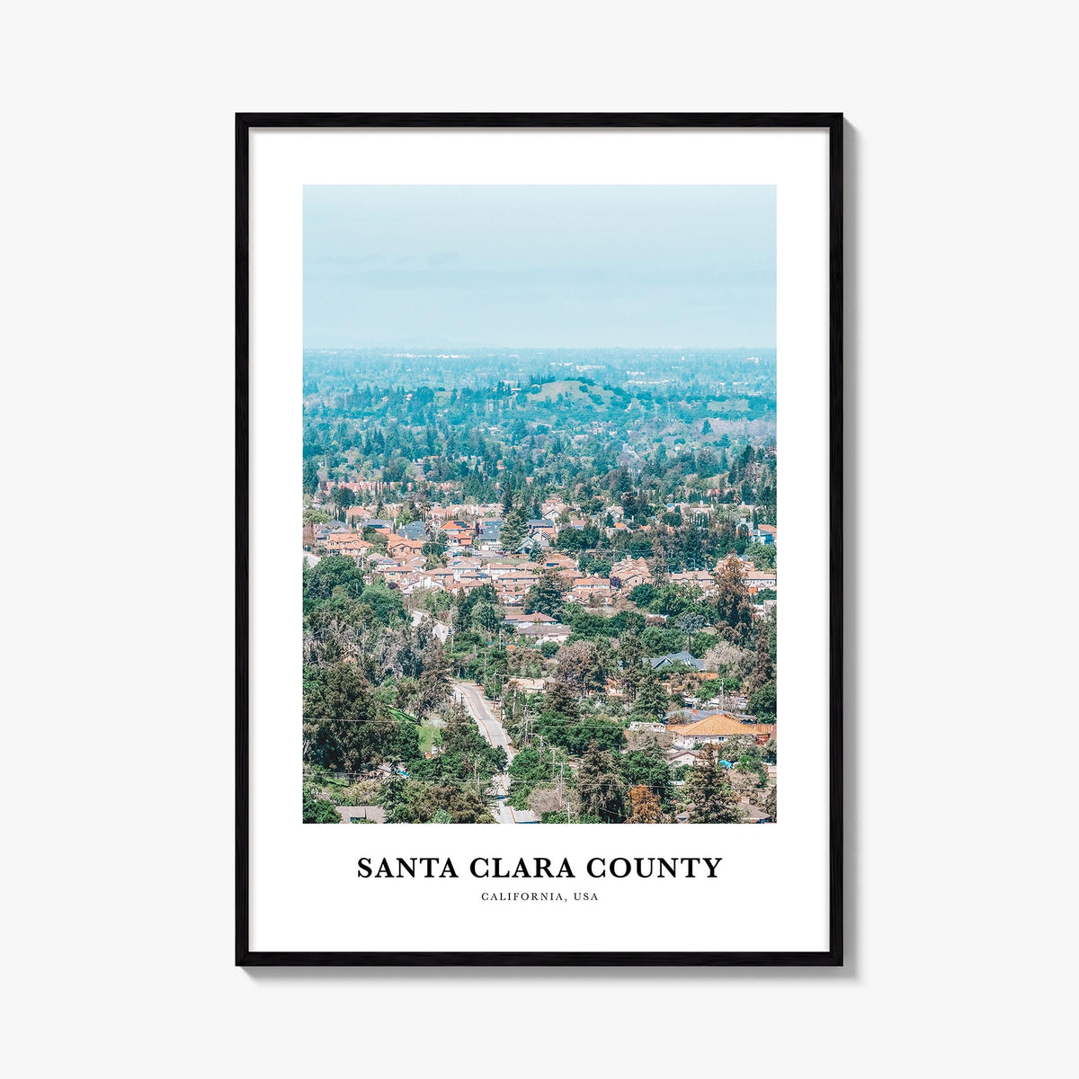 Santa Clara County colorful classic poster of California, USA – vertical wall art, unframed print shown in interior mockup